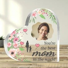 1 pieza Placa de acrílico en forma de corazón personalizada con fotos, regalos para hija e hijo para una gran mamá, mensaje "Eres la mejor madre del mundo", ideal para el Día de la Madre, decoración del hogar, la oficina y regalo de San Valentín y Fin de Año - Rosa - Ver 8