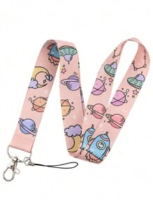 1pc Universe Star & Moon Pattern Long Strap For ID Badge Holders, Suitable For Doctor, Nurse, Student, Teacher And Fair Worker, Can Be Used As Lanyard For Exhibitions, Gifts, Keychains Or Daily Use. Car Accessories Bag Charm School