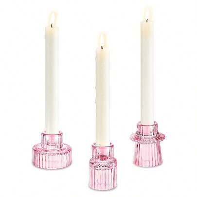 Pink Glass Candle Holder, Suitable For Taper Candles, Dual-Use Candlestick Decoration For Table Displays, Wedding Decor And Dinner Parties
