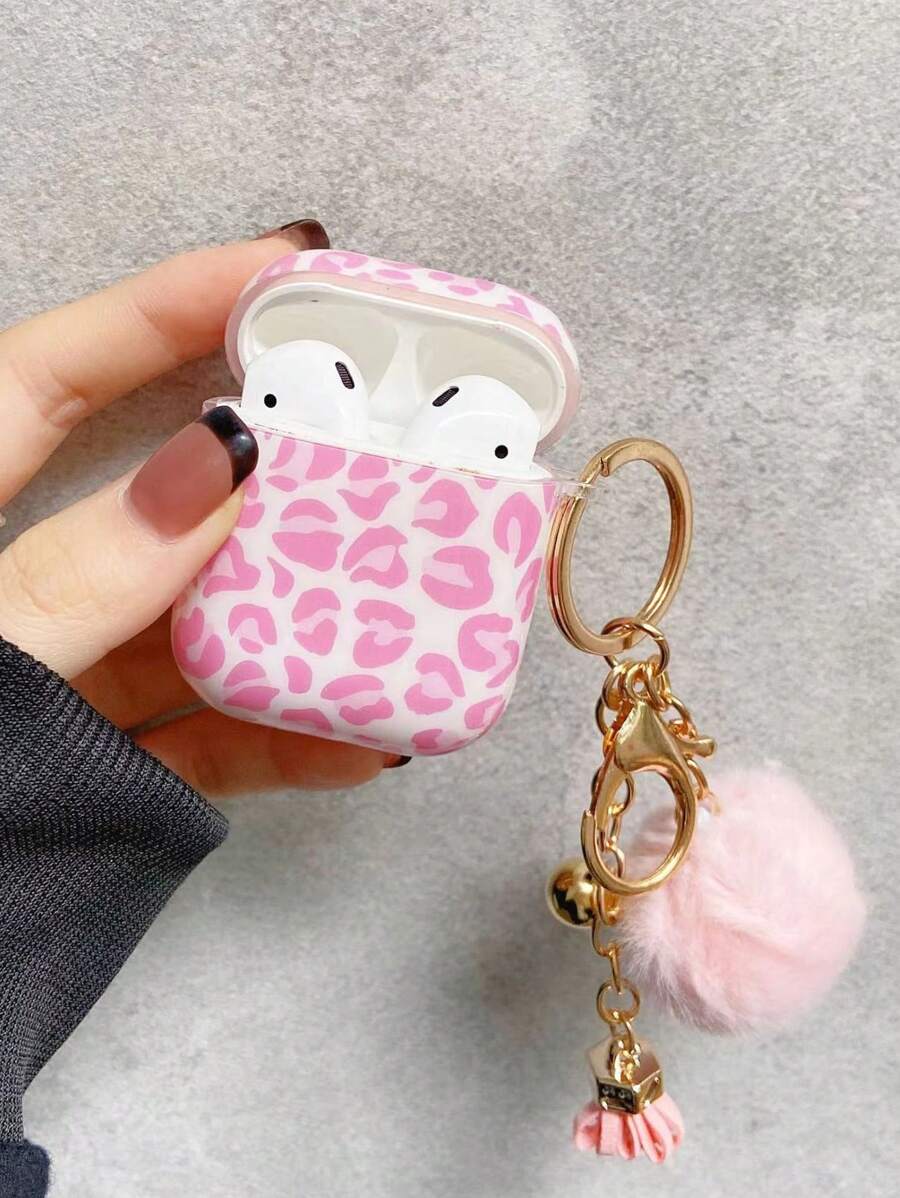 1pc Pink Leopard Print Protective Case Compatible With Apple Pro 2, Pro 3, 3, 2, 1, Full Coverage Anti-Drop - Baby Pink - View 1