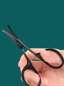 1pc Unisex Stainless Steel Black Rounded Tip Safety Nose Hair Scissors, Multi-Purpose Curved Small Scissors - Multicolor - View 2