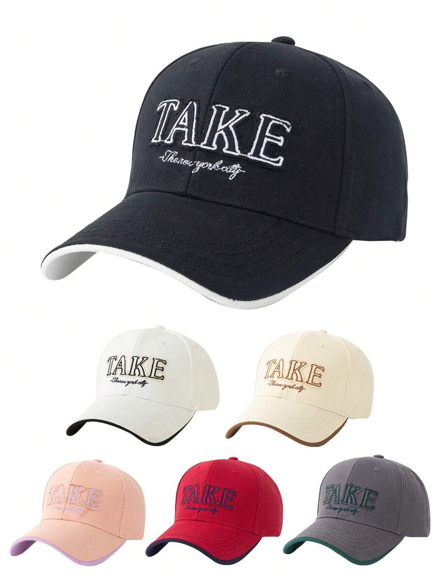 街頭1入組中性款“TAKE”霧面兩色字母刺繡時尚棒球帽，歐美風四季通勤防曬百搭鴨舌帽 - A - 查看 1