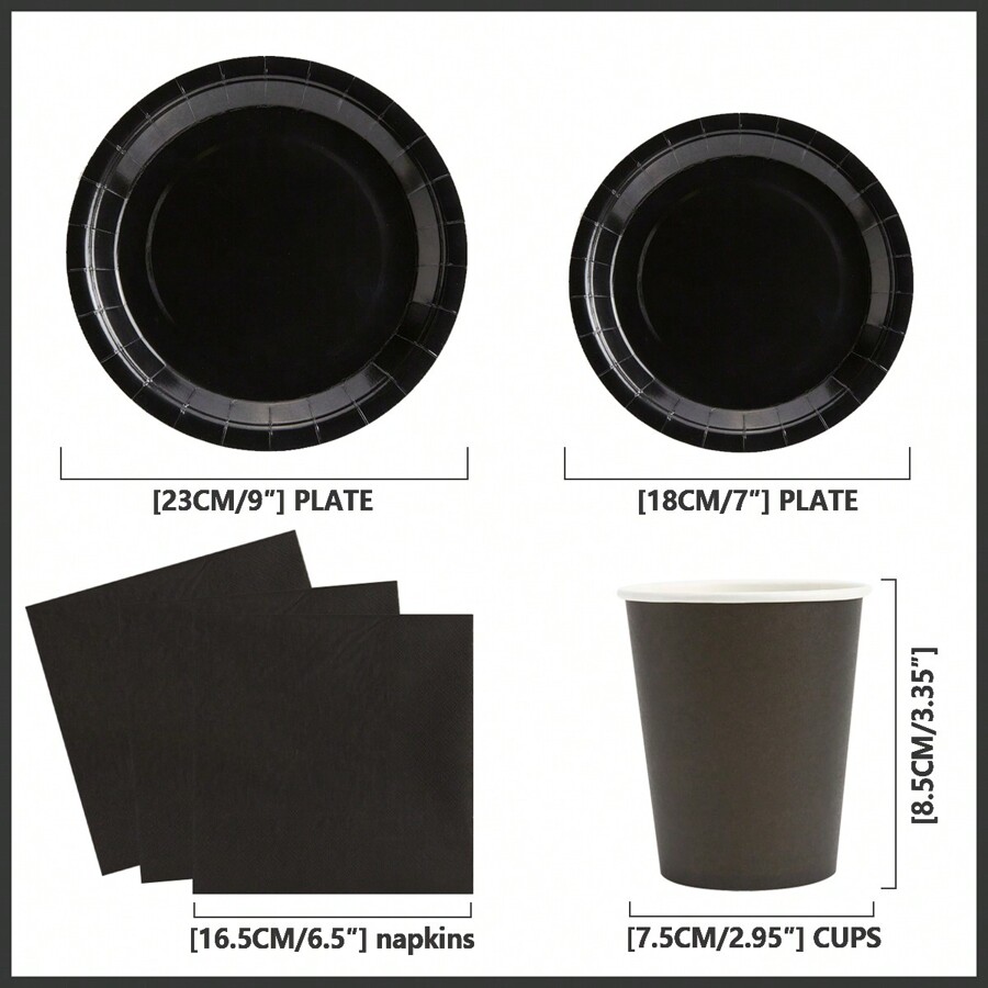 Black Disposable Plates And Napkins, Party Supplies For 24 Guests, Suitable For Birthday