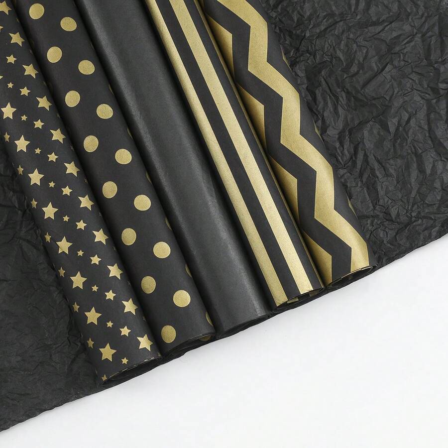 1 Set de 20 hojas de papel de seda para paquete de ropa y accesorios con estampado de la serie negra de 35x50cm para envolver regalos de cumpleaños, bodas, festivales y fiestas - negro - Ver 1
