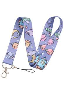 1pc Universe Star & Moon Pattern Long Strap For ID Badge Holders, Suitable For Doctor, Nurse, Student, Teacher And Fair Worker, Can Be Used As Lanyard For Exhibitions, Gifts, Keychains Or Daily Use. Car Accessories Bag Charm School