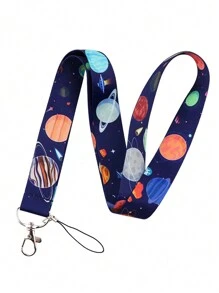 1pc Universe Star & Moon Pattern Long Strap For ID Badge Holders, Suitable For Doctor, Nurse, Student, Teacher And Fair Worker, Can Be Used As Lanyard For Exhibitions, Gifts, Keychains Or Daily Use. Car Accessories Bag Charm School