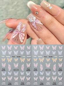 FULL BEAUTY 2入組蝴蝶貼紙5D紫粉色全息美甲貼紙自粘夏季設計裝飾美甲配件DIY - 彩色 - 查看 6