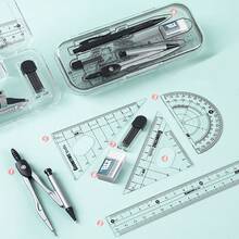 8pcs Student Drawing Tool Set, Compass And Ruler Combination, Using Picture Drawing Tool To Draw Geometry And Graphs. - Clear - View 4