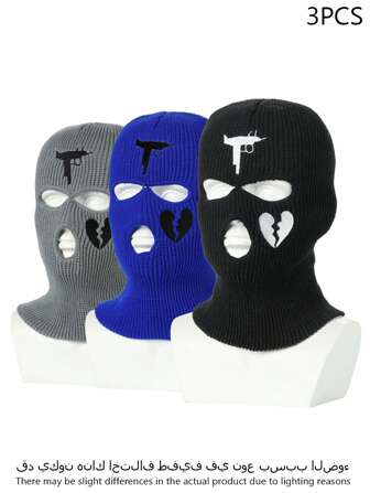 Cagoule en tricot pour le ski avec 3 trous, masque de protection pour le visage pour la conduite en extérieur, idéal pour l'Halloween et la Saint-Valentin