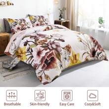 3 Pieces Blush/Green Floral Bed Room Comforter Sets Queen King, Boho Blush Floral Printed On White, Soft Microfiber Bedding Set For All Season (1 Comforter, 2 Pillowcases),Wedding Items,Valentines Day Home Bed Room Decor,Easter Gifts,Mothers Day Gift,All Season - 腮紅花 - 查看 5