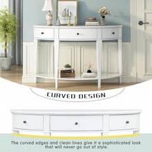 Modern Curved Console Table Sofa Table With 3 Storage Drawers And 1 Open Shelf,Solid Wood Half Moon Entryway Table Sofa Table Hallway Table For Hallway, Entryway, Living Room - trắng - Xem 8