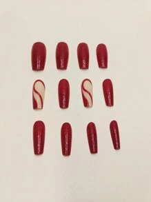 24pcs Pearl Pink & Rose Red Summer Style Short Wear Nail Art Stickers With Jelly Gel And Nail File Press On Nails Nail Supplies