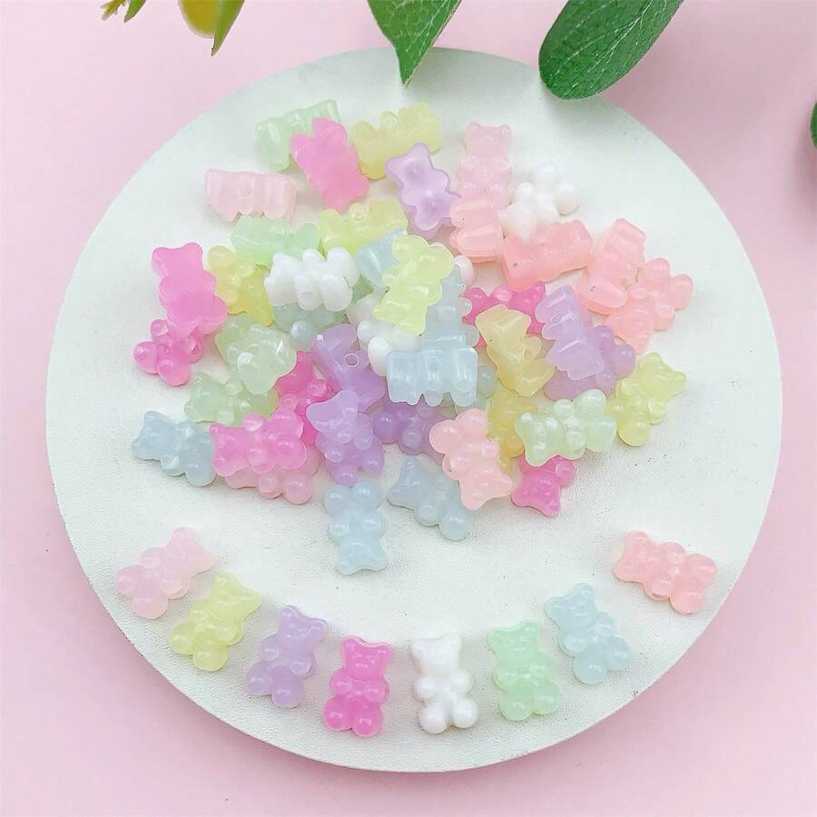 50颗8mm*12mm亚克力迷你彩色小熊珠，颜色随机，适合制作珠宝 - 彩色 - 查看 1