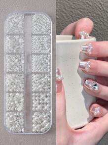 1.5/2/2.5/3/4/5mm Mixed Half Pearl Mini Nail Charms 1 Box Of Flat-Back White Half Round Pearls Flat-Back White Pearl For Home DIY And Professional Nail Art, Face Makeup And Craft (1.5/2/2.5/3/4/5mm) Nail Gems Nail Supplies