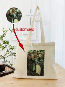 1 pieza Bolso de hombro tipo tote personalizado para mujer, de gran capacidad, único, ligero, plegable, estampado, de moda, como regalo, para ir de compras, reutilizable, lavable, adecuado para la escuela, viajes, regalo de regreso a la escuela, regalo de graduación para profesores, bolso de playa, bolso de compras de vacaciones, portátil, multifunción, versátil, de gran capacidad, ligero, funcional, práctico, de uso general, colorido, adorable, divertido, estilo kawaii, vibraciones de vacaciones, minimalista, de ocio, para ir y venir, personalizado, único, personalizado, regalos ideales para ella, novio, novia, familia, mujeres, principiantes y trabajadores de oficina, amigos, para aniversarios, para cumpleaños, para actividades al aire libre/salidas/viajes/senderismo/estadio/deportes/escalada, para negocios/ir y venir/trabajo/oficina