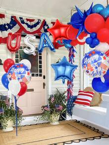 13入組紅、白和藍色美國鋁箔氣球套裝，包括「日快樂」圓形氣球、紅色和藍色星形鋁箔氣球，適用於日派對和紀念日裝飾 - 彩色 - 查看 6