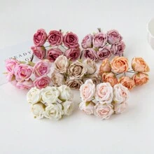 1 件（6 头）迷你人造康乃馨花丝绣球花头饰假植物适合秋季婚礼糖果盒装饰花瓶适用于家庭餐厅卧室装饰、节日生日派对配件、户外花园装饰、情人节、礼物 - 玫瑰花-多色 - 查看 6