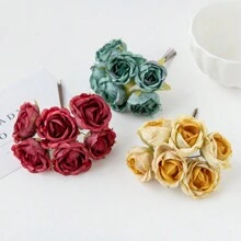 1 件（6 头）迷你人造康乃馨花丝绣球花头饰假植物适合秋季婚礼糖果盒装饰花瓶适用于家庭餐厅卧室装饰、节日生日派对配件、户外花园装饰、情人节、礼物 - 玫瑰花-多色 - 查看 7