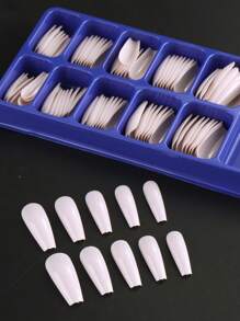 100pcs Light Purple Coffin False Nail Tips Extra Long Boxed Full Cover Simple Fashion Nail Extension Glossy Press On Nail False Salon Manicure Tools Nail Prolong Press On Nails Nail Supplies