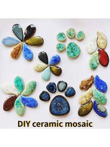 100 克/3.52 盎司天然石材陶瓷马赛克瓷砖 DIY 材料适用于花园、楼梯、桌子、墙壁、不对称形状瓷器装饰 - 混色 - 查看 1