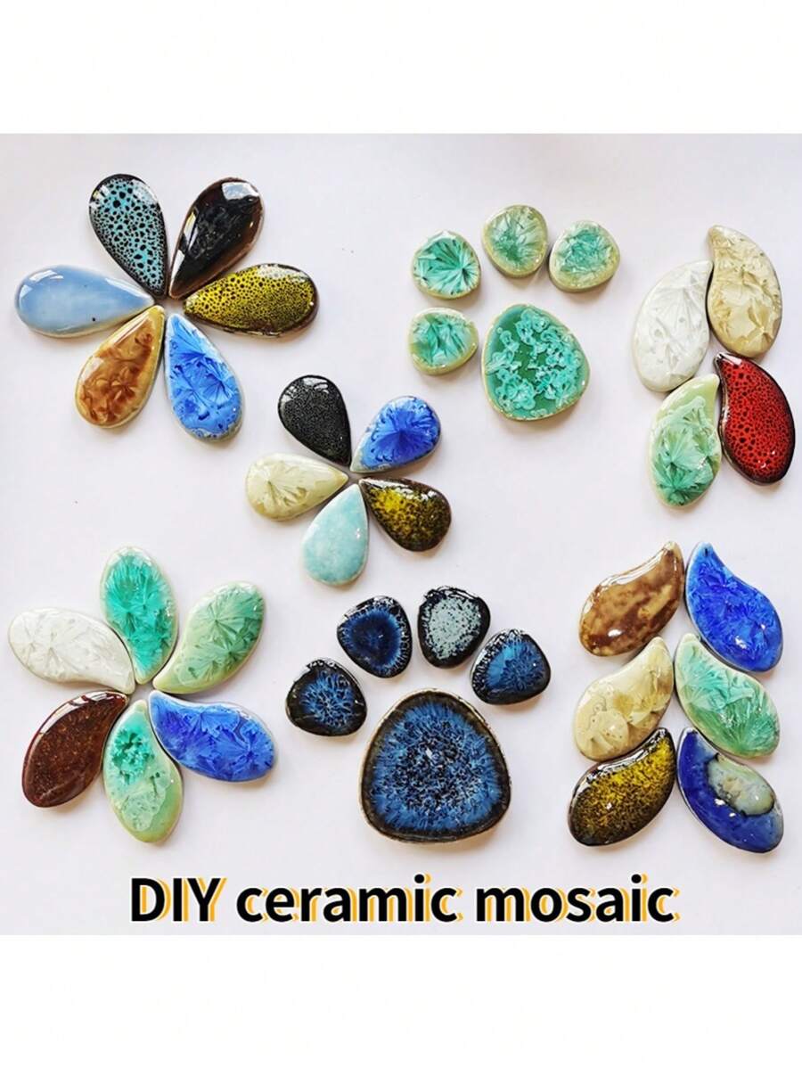 100 克/3.52 盎司天然石材陶瓷马赛克瓷砖 DIY 材料适用于花园、楼梯、桌子、墙壁、不对称形状瓷器装饰 - 混色 - 查看 1