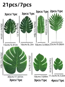 21pcs-Palm-Leaf Artificial Tropical Turtle-Back Bamboo -7 Kinds Of Large Small Green Fake Palm Leaves And Stems Decorate The Wedding Birthday Theme Party For Jungle Hawaii Hawaii Hawaii Banquet Table., Back To School Valentine Day