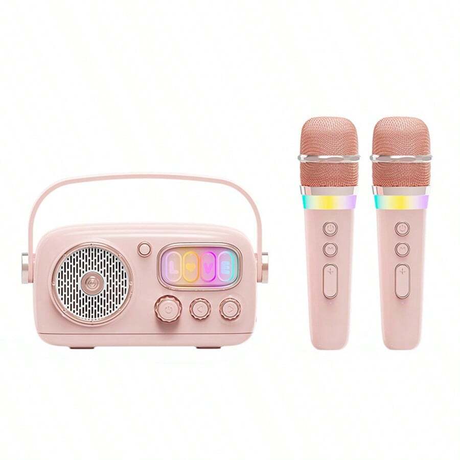 Mini Karaoke Machine With 2 Wireless Microphones, Portable Bluetooth