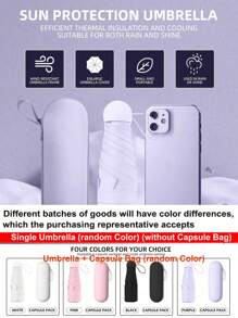 Paraguas de cápsula para mujeres, de doble uso para protección solar y contra la lluvia, protección UV, sombrilla, compacto, paraguas plegable mini portátil para días soleados o lluviosos, paraguas plegable de cinco pliegues, paraguas de protección solar y contra la lluvia, paraguas INS para la escuela, la oficina, el hogar, los viajes, san valentín, corazón, verano, refrescante, playa, viajes