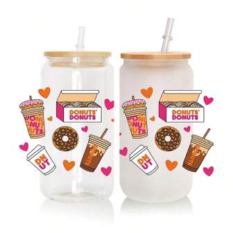1 Sheet Love Coffee Drink Cup Bread Food Ice Cream Design UV Dtf Transfer Sticker Waterproof 3d DTF Embossed Crystal Label For 16OZ Glass Cup Wrap Wall Stickers Decoration Rub On Scrapbook High Quality Scrapbooking Material Sunscreen For Diy Decoration Of Glasses, Laptop, Mobile, Phone Cases, Fridge, Computer, Water Bottle, Notebook, Computer, Desk, Handicrafts Sticker, Material Pattern