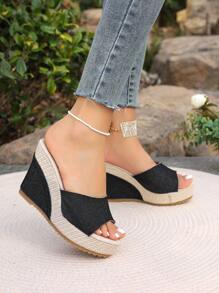Spring/Summer Fashion Platform Wedge Sandals For Women Waterproof Peep-Toe Hard Bottom Women Slip-On Slippers Solid Color High Heel Shoes For Women Outdoor/Indoor Slip-On Sandals