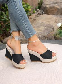Spring/Summer Fashion Platform Wedge Sandals For Women Waterproof Peep-Toe Hard Bottom Women Slip-On Slippers Solid Color High Heel Shoes For Women Outdoor/Indoor Slip-On Sandals