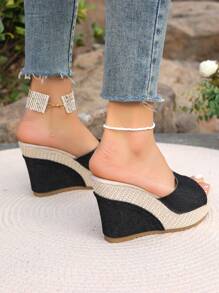 Spring/Summer Fashion Platform Wedge Sandals For Women Waterproof Peep-Toe Hard Bottom Women Slip-On Slippers Solid Color High Heel Shoes For Women Outdoor/Indoor Slip-On Sandals