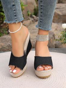 Spring/Summer Fashion Platform Wedge Sandals For Women Waterproof Peep-Toe Hard Bottom Women Slip-On Slippers Solid Color High Heel Shoes For Women Outdoor/Indoor Slip-On Sandals