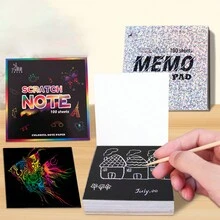 100 Sheets Creative Rainbow Scratch Art Paper Notes For DIY Doodling, Drawing And Sketching, Kids Crafts And DIY Projects - Multicolor - View 5
