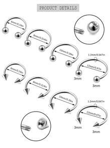 4 件套简约不锈钢鼻中隔环、马蹄形鼻环、螺旋耳软骨耳环、唇环、眉环、男女通用穿孔饰品，银色、黑色、18K 镀金，适合情人节、母亲节、生日派对、酒吧舞会、日常佩戴