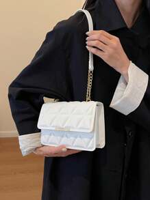Fashionable Versatile Texture Chain Diagonal Bag - White - View 3