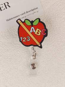 1pc Retractable ID Badge Holder With Letter, Teacher, Apple, Pen, Coffee Elements, Suitable As Teacher Gift Or Student Daily Wear