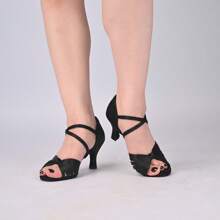 Latin Dance Shoes For Women 7cm Heel Salsa Ballroom Fessional Practice Dancing Shoes - Black - View 1