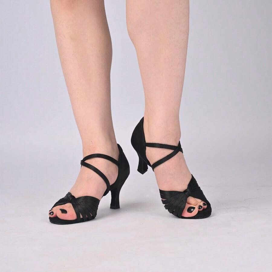Latin Dance Shoes For Women 7cm Heel Salsa Ballroom Fessional Practice Dancing Shoes - Black - View 1