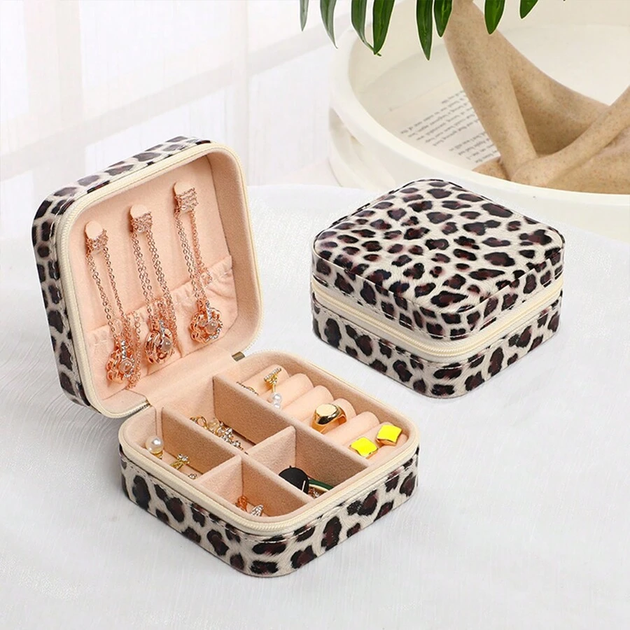 1pc Mini Jewelry Storage Box, Jewelry Display Travel Zipper Case For Earrings, Necklaces, Rings, Portable Leather Jewelry Box, Cosmetic Storage Bag, Mini Pouch, Travel Makeup Case, Accessories Make Up Bag