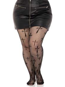 Women Dark Alternative Fishnet Tights - Black - View 3