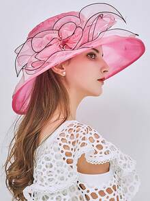 1頂新款優雅歐式蕾絲帽，綴有花卉裝飾的復古送禮帽，適用於女士，夏季防曬可摺疊漁夫帽和裝飾帽 - 彩色 - 查看 4