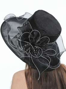 1頂新款優雅歐式蕾絲帽，綴有花卉裝飾的復古送禮帽，適用於女士，夏季防曬可摺疊漁夫帽和裝飾帽 - 彩色 - 查看 3