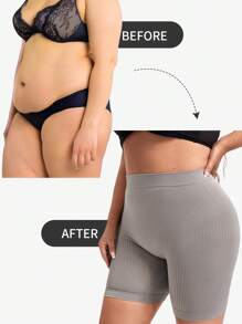 1pc Women's High-Waist Seamless Light Shaping Grey Body Shaper Shorts, Plus Size - Grey - View 1