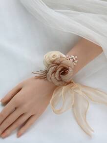 1 Stück rosa & champagnerfarbener koreanischer Stil Braut Handgelenk Corsage, Hochzeitsaccessoire, Brautjungferngeschenk, Valentinstag