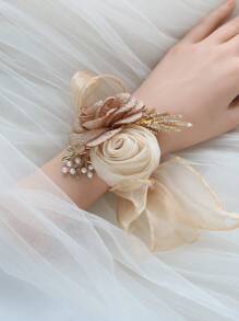 1 Stück rosa & champagnerfarbener koreanischer Stil Braut Handgelenk Corsage, Hochzeitsaccessoire, Brautjungferngeschenk, Valentinstag
