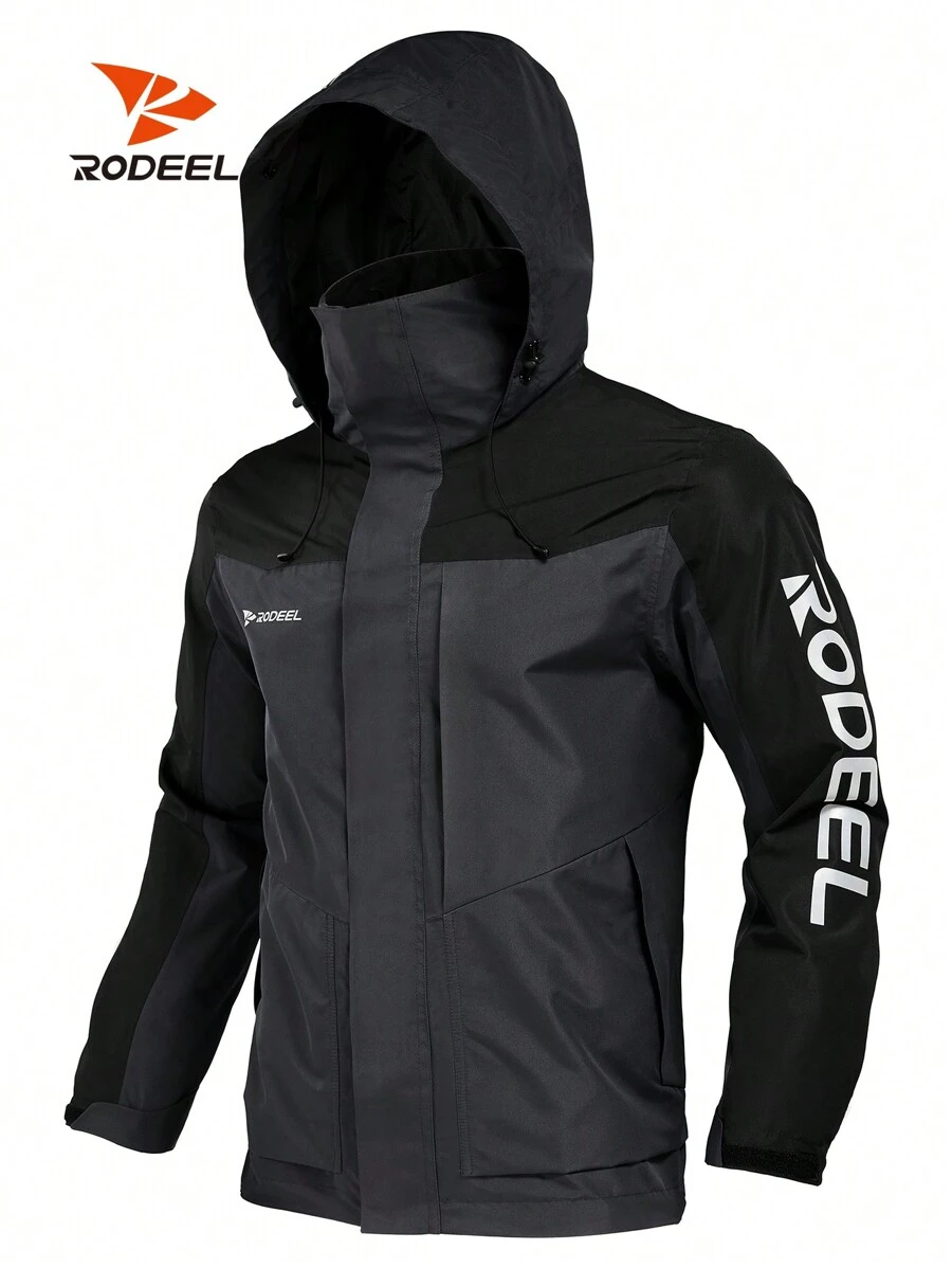 RODEEL Herren Wasserdichte Und Winddichte Jacke, Shell Jacke Windbreaker Mit Faltbarer Kapuze, Mantel Für Outdoor Camping Wandern Angeln Und Täglichen Gebrauch - Grau - Übersicht 1