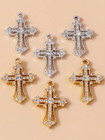 10pcs Gothic Style Rhinestone Hollow Cross Shaped Charm, Earring, Keychain, Necklace Chain DIY Jewelry Making Material