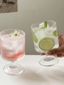 1/4 piezas, vaso de vidrio con rayas verticales elegante para café, jugo, helado, yogurt, agua con gas