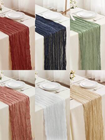 1 pièce, 90*180cm Chemin de table en polyester bohème en mousseline, chemin de table plissé atmosphérique, couverture de table unie, tissu de chemin de table de décoration de bureau de vacances, décoration intérieure, décoration de table à manger, décoration de pièce, décoration de mariage